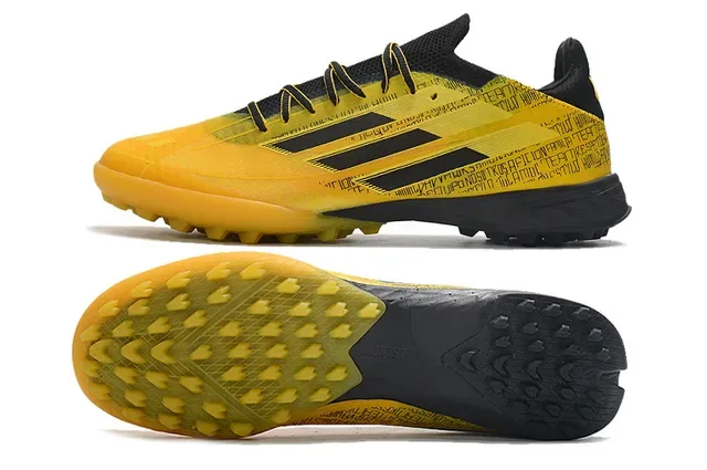 Adidas X أصفر أسود منخفض القطع مطبوع بالنص العلوي أحذية كرة القدم للعشب 5