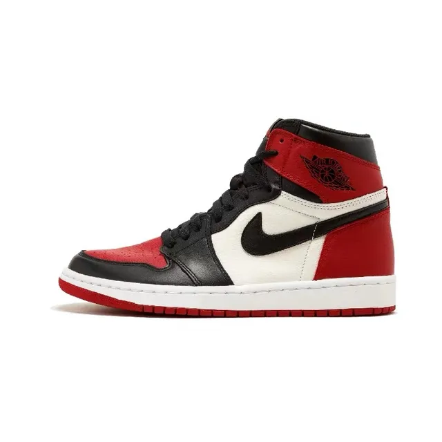 Air Jordan 1 Black Red High-Top Leather-Paneled Basketball Shoes 5