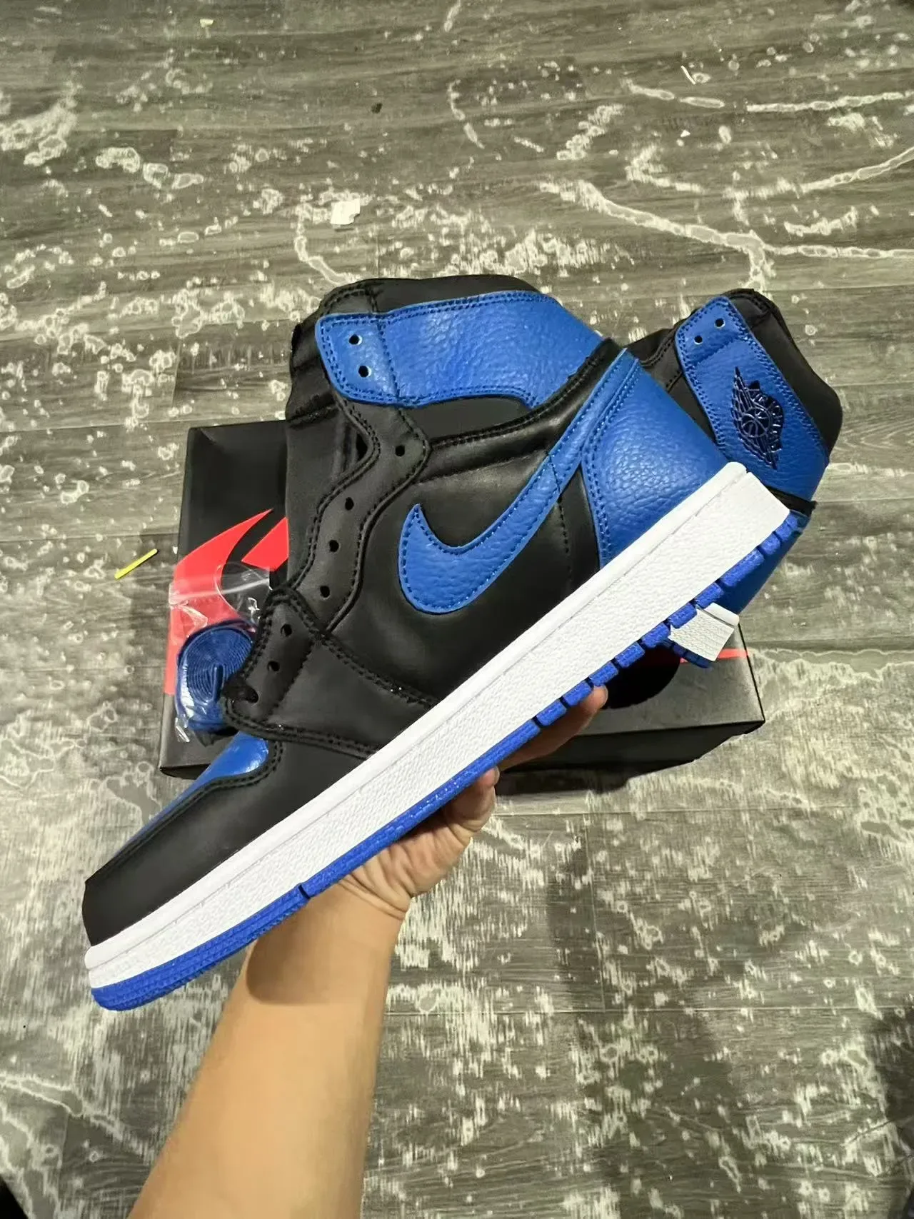 Air Jordan 1 Noir Bleu Royal Cuir Chaussures de Basketball 5