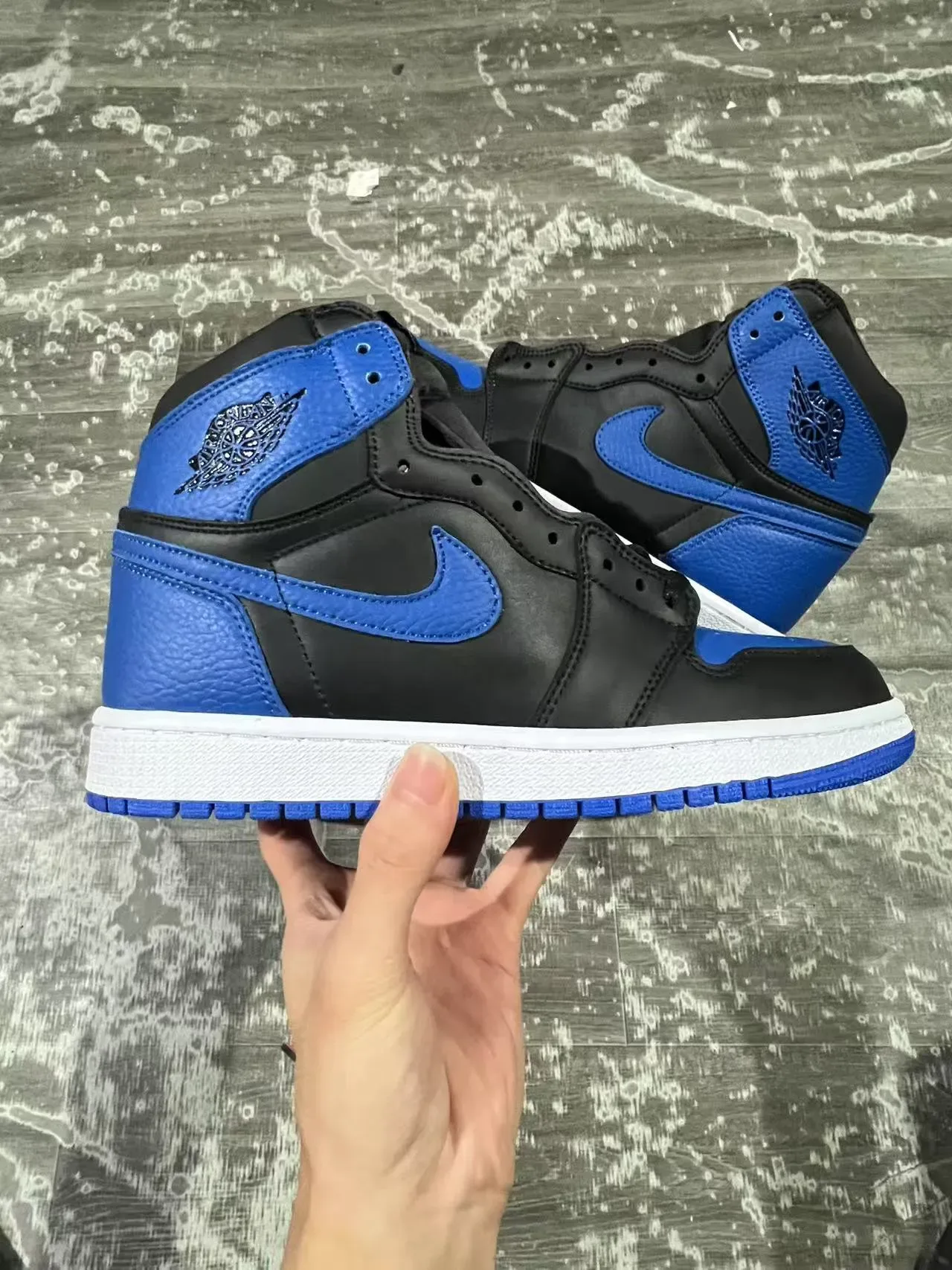 Air Jordan 1 Noir Bleu Royal Cuir Chaussures de Basketball 7
