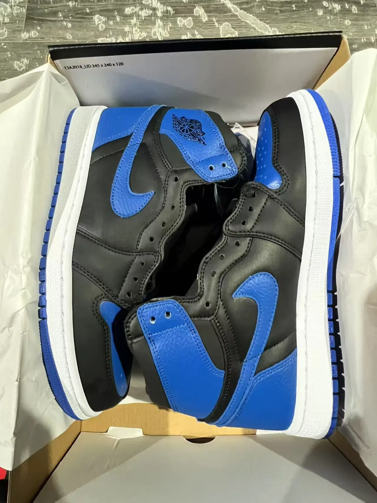 Air Jordan 1 Noir Bleu Royal Cuir Chaussures de Basketball 9