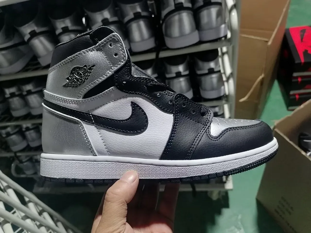 Air Jordan 1 Chaussures De Basketball Hautes Noir Argent Cuir Et Recouvrement Synthétique 2