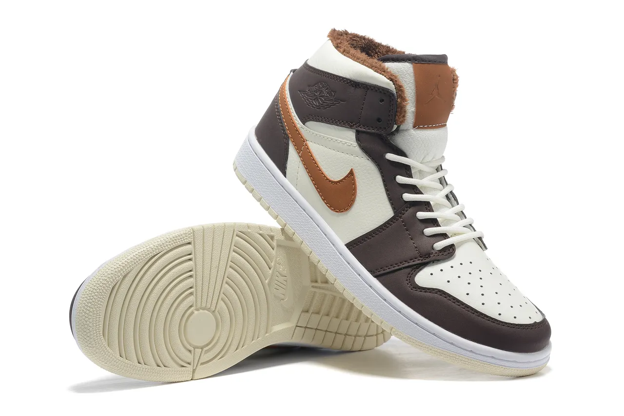Air Jordan 1 High Off-White Brown Furry Collar Basketball Shoes 2