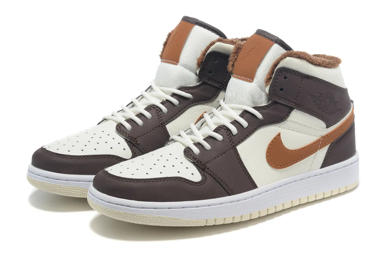 Air Jordan 1 High Off-White Brown Furry Collar Basketball Shoes 3