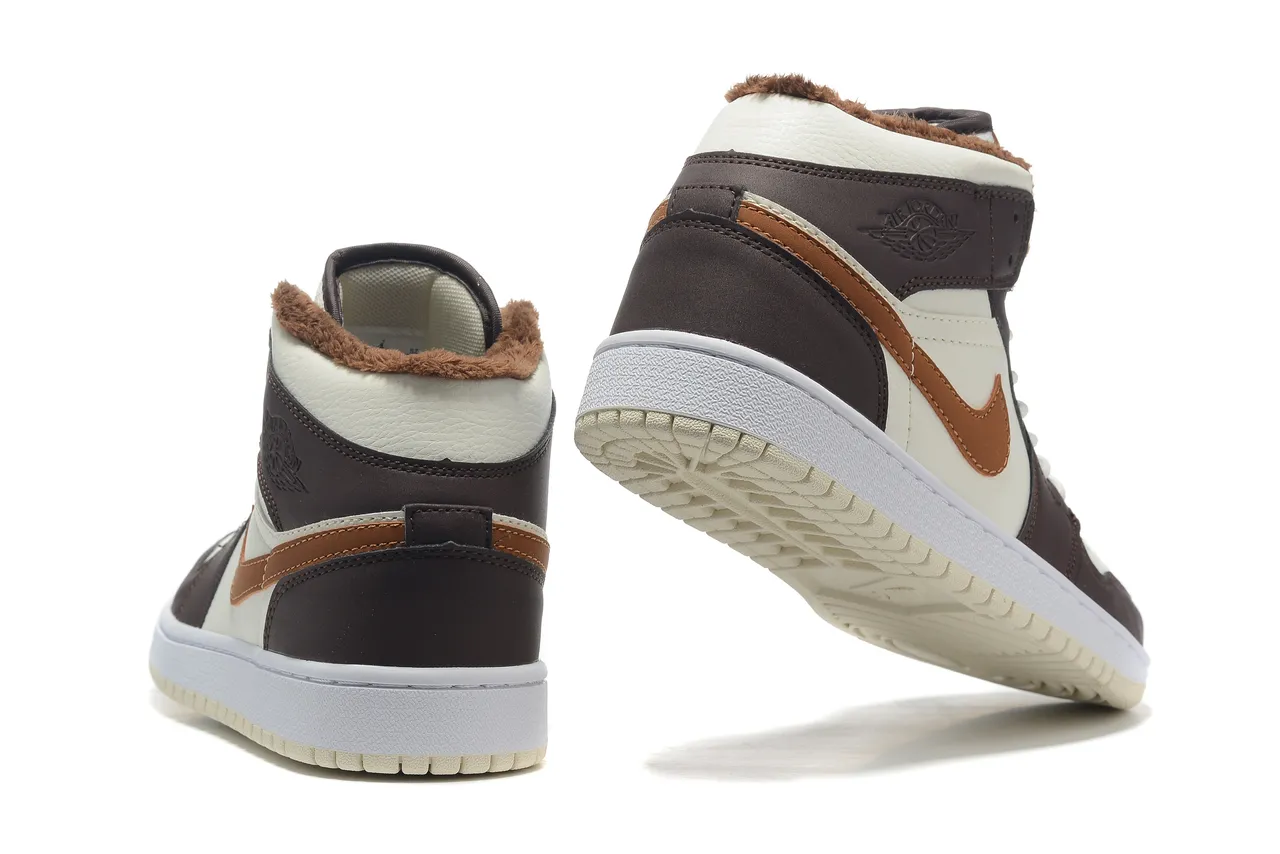 Air Jordan 1 High Off-White Brown Furry Collar Basketball Shoes 4