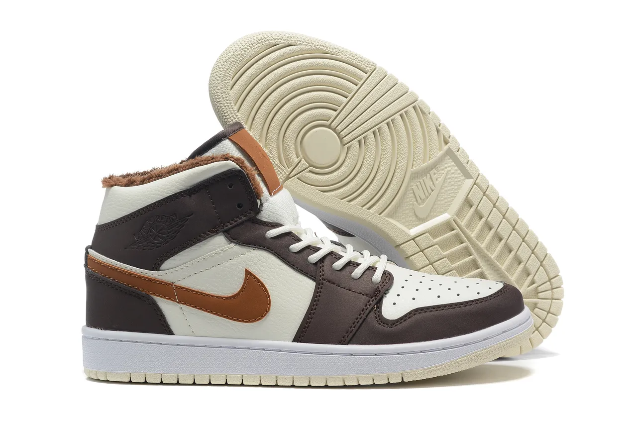 Air Jordan 1 High Off-White Brown Furry Collar Basketball Shoes 5