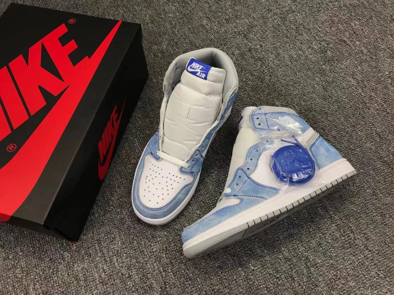 Air Jordan 1 High Top White Light Blue Denim Suede Basketball Shoes 2
