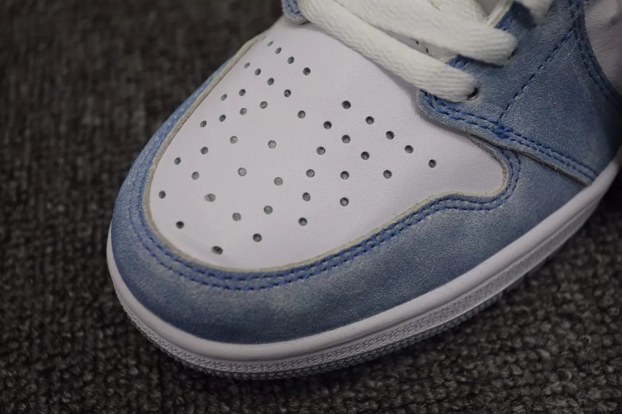 Air Jordan 1 High Top White Light Blue Denim Suede Basketball Shoes 6