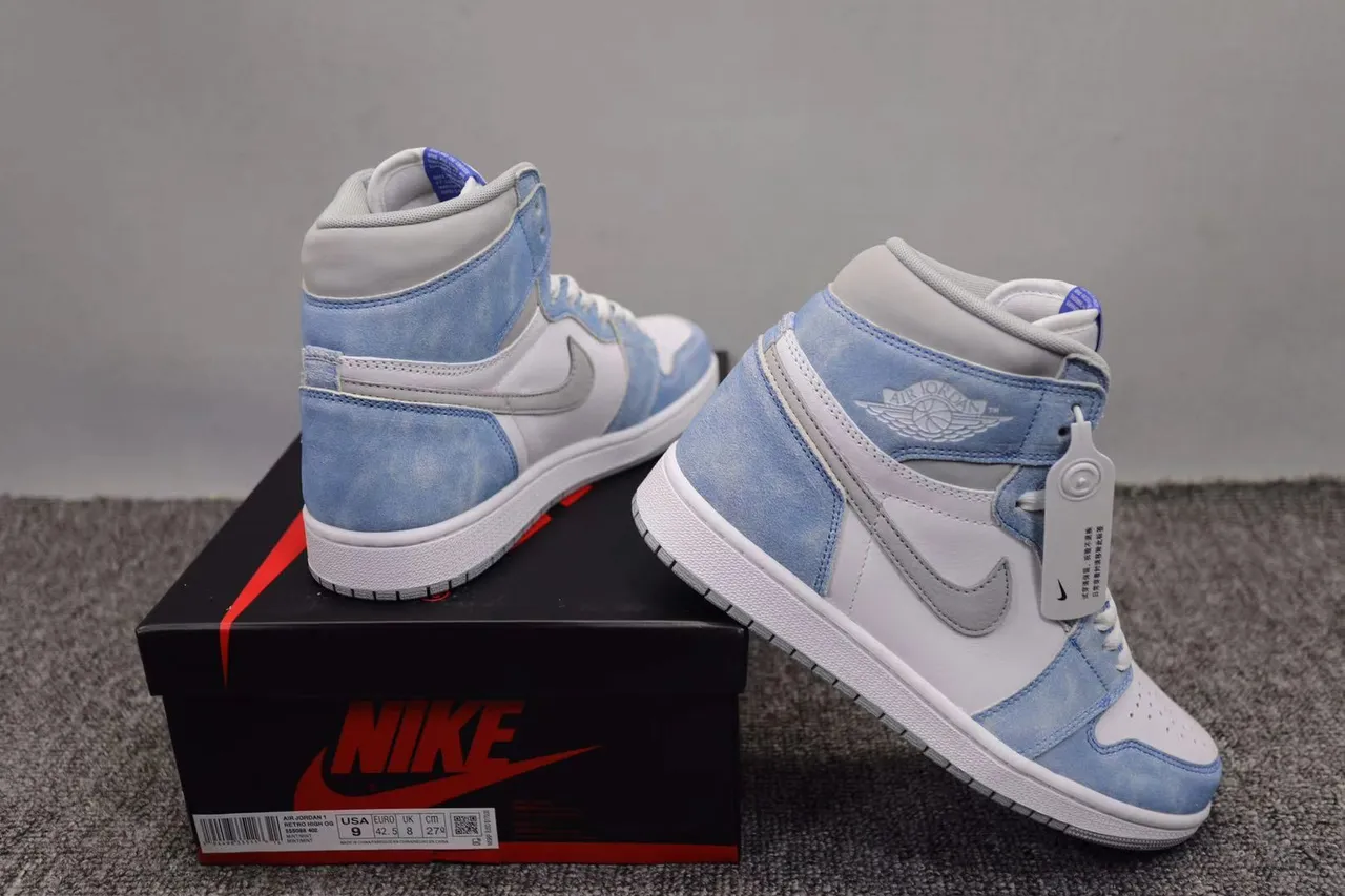 Air Jordan 1 High Top White Light Blue Denim Suede Basketball Shoes 7
