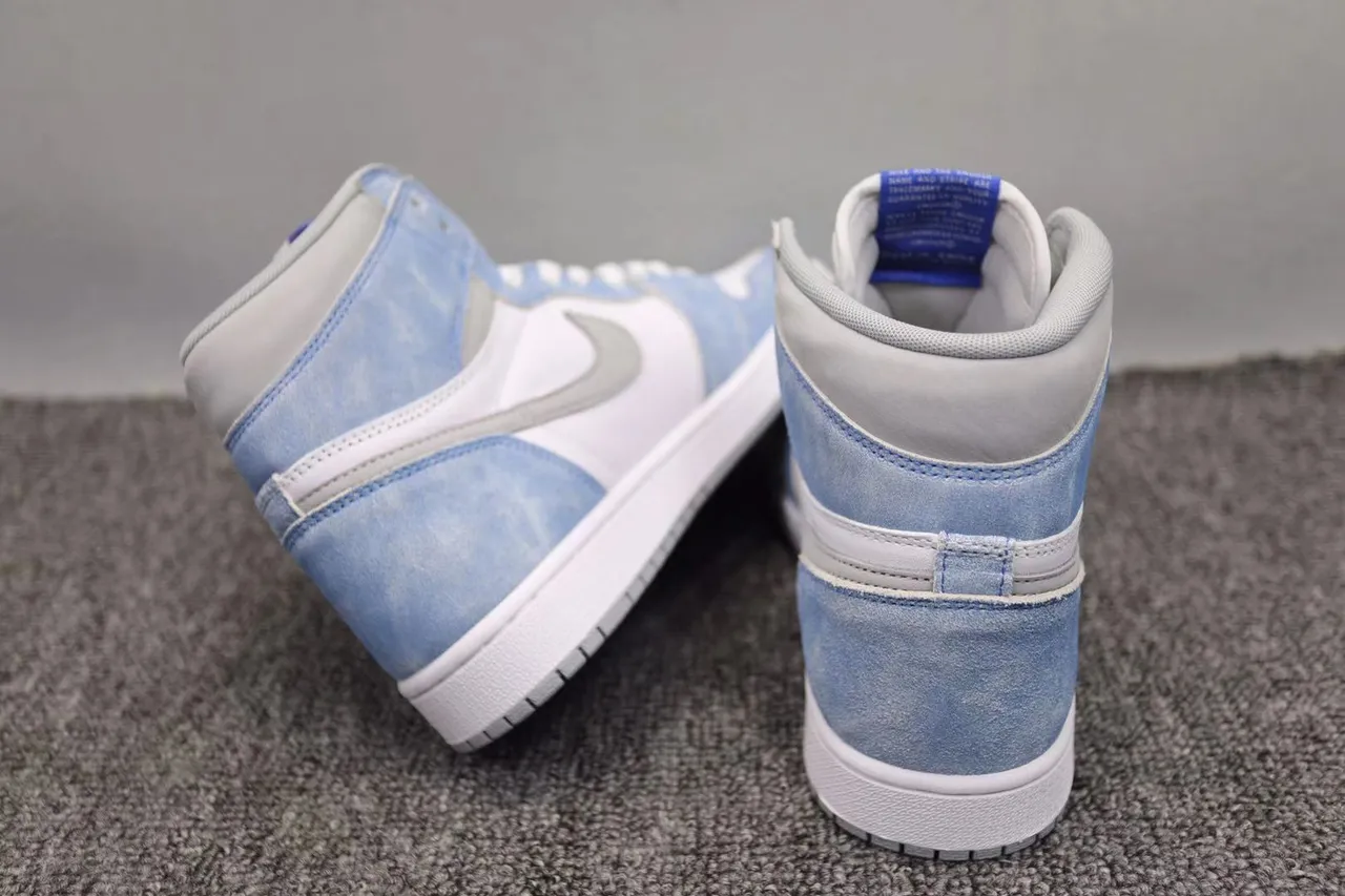 Air Jordan 1 High Top White Light Blue Denim Suede Basketball Shoes 8
