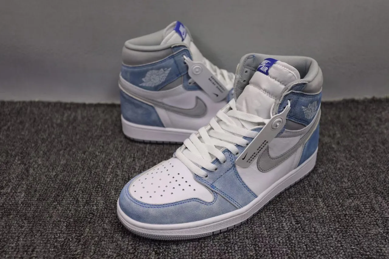 Air Jordan 1 High Top White Light Blue Denim Suede Basketball Shoes 9