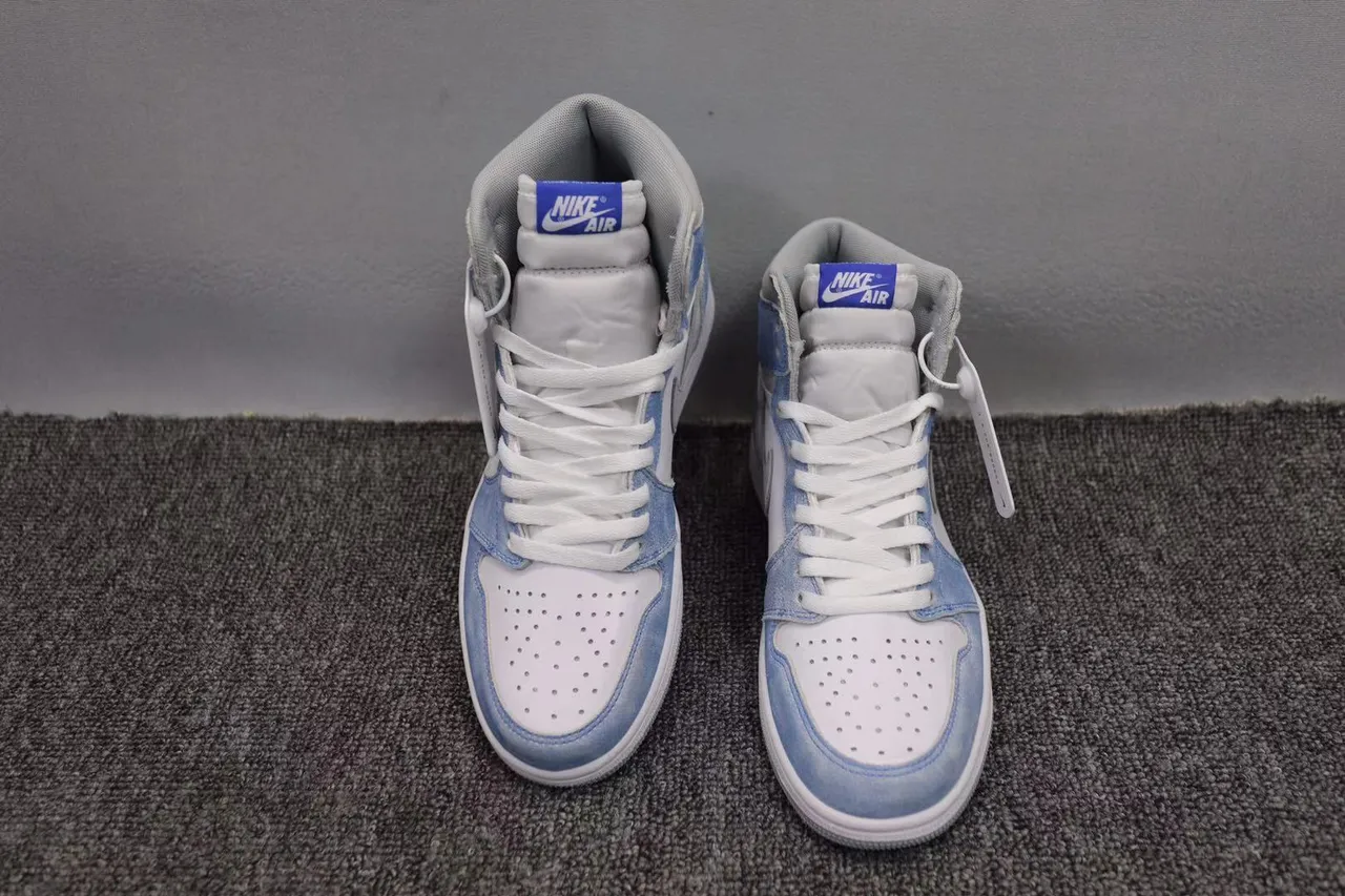 Air Jordan 1 High Top White Light Blue Denim Suede Basketball Shoes 10