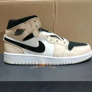 Air Jordan 1 Mid Beige Negro Blanco Zapatos de Baloncesto