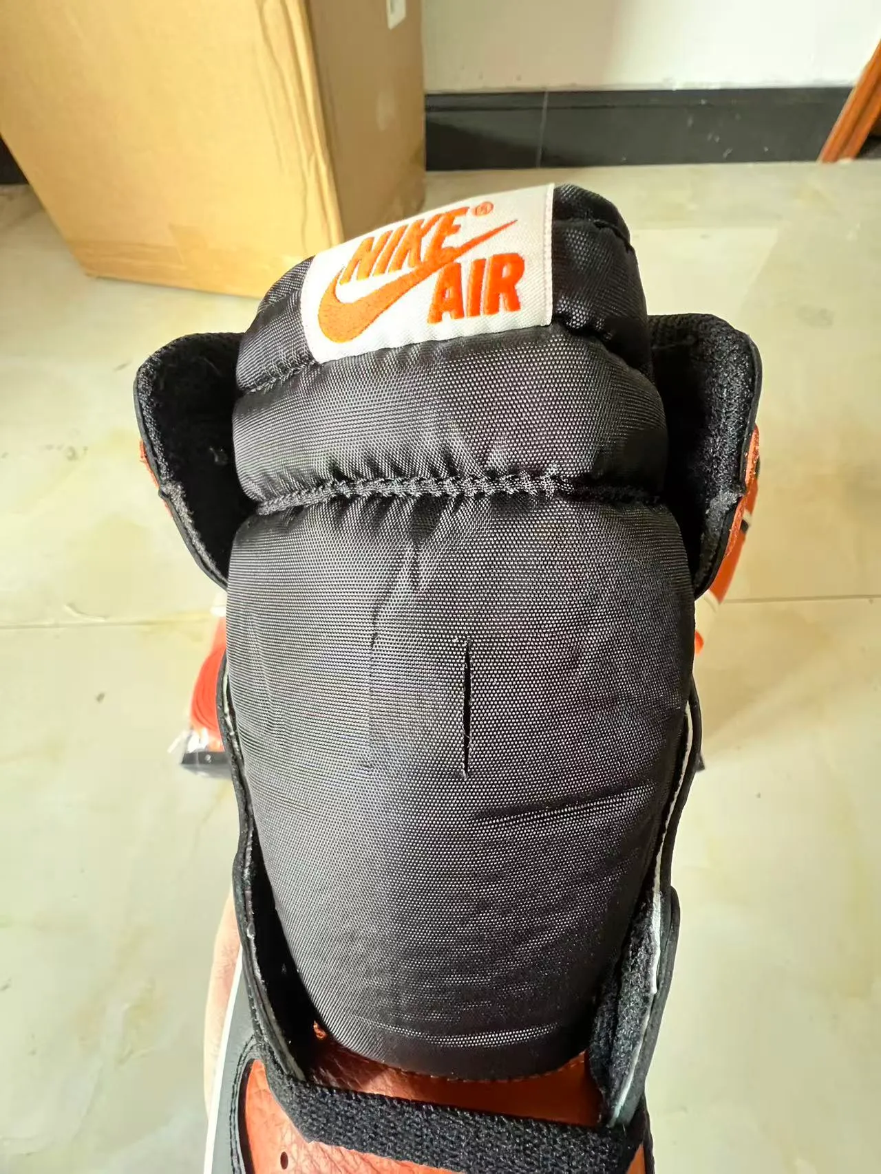 Air Jordan 1 Orange Black High-Top Leather-Paneled Basketball Shoes 4