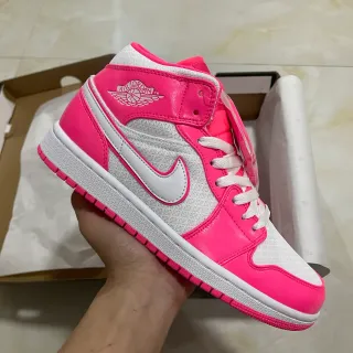 Air Jordan 1 Tênis de Basquete Rosa e Branco de Cano Alto
