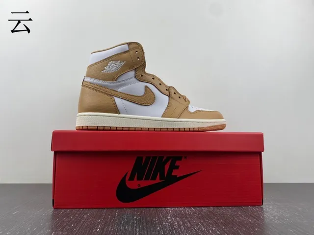Chaussures de basketball en cuir Air Jordan 1 marron clair et blanc 11