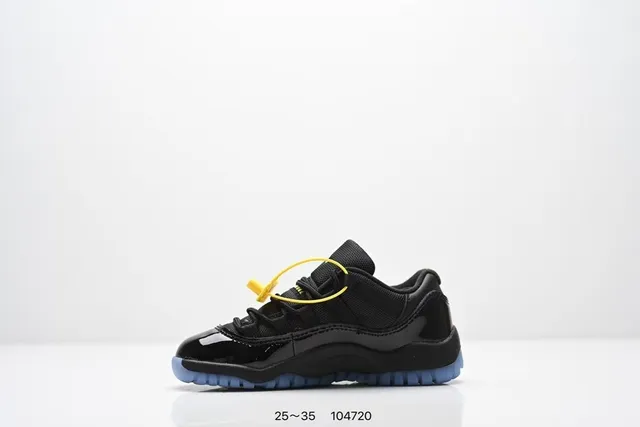 Air Jordan 11 Black Patent Blue Outsole Basketball Shoes 2
