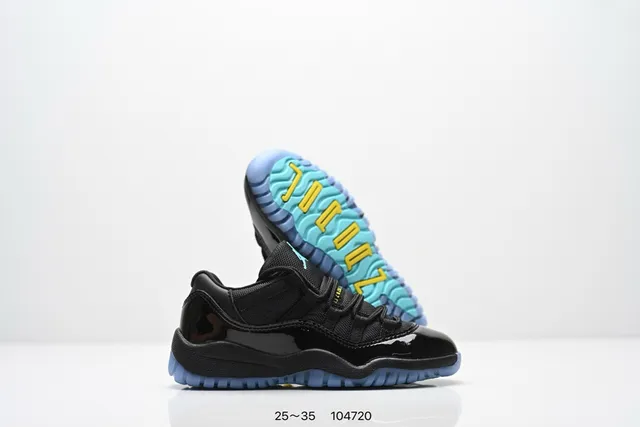 Air Jordan 11 Black Patent Blue Outsole Basketball Shoes 23