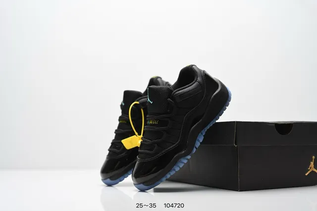 Air Jordan 11 Black Patent Blue Outsole Basketball Shoes 24