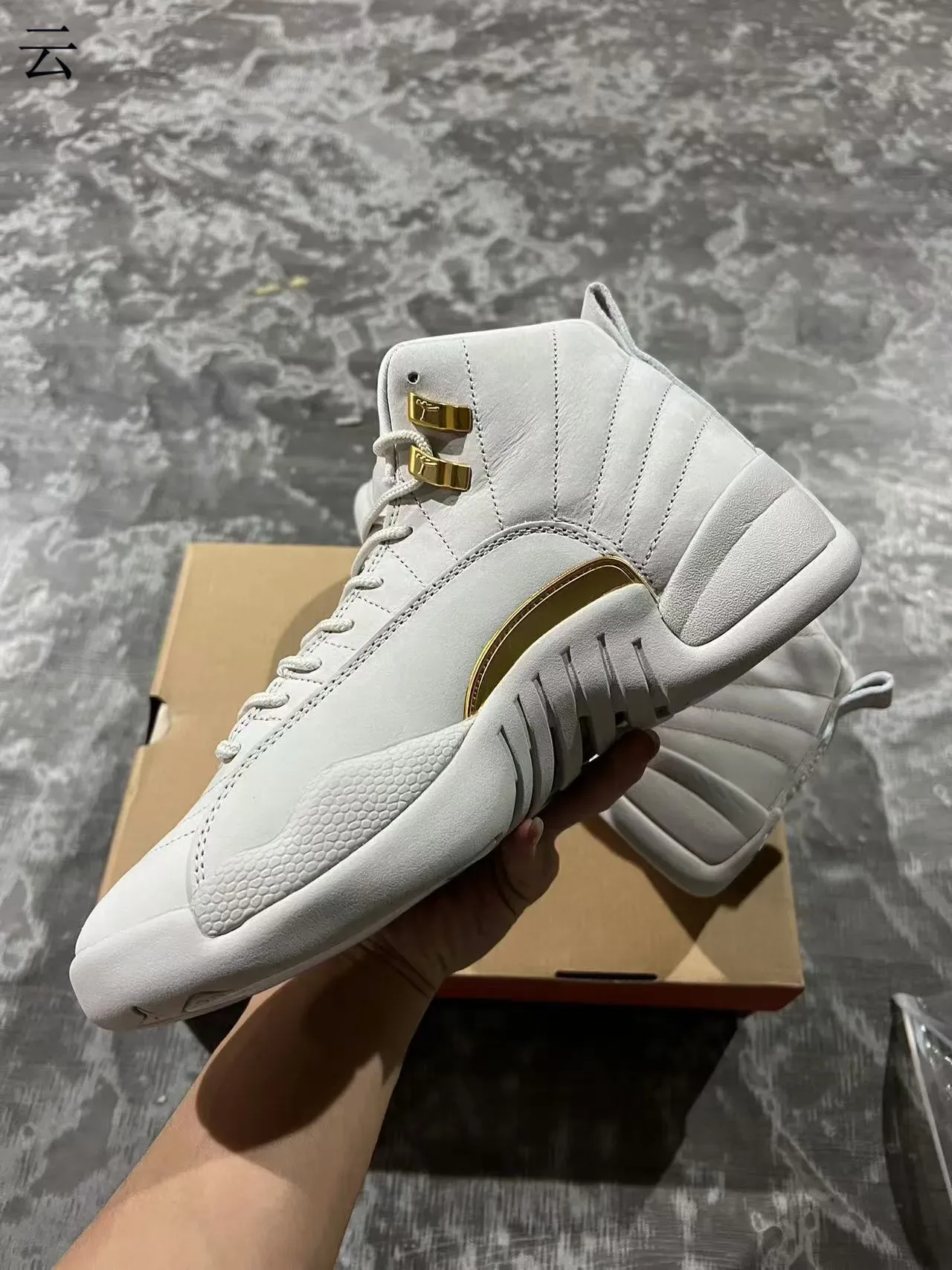 Air Jordan 12 Zapatos de baloncesto gris claro y dorado 5
