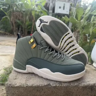 Air Jordan 12 Olive Green and Dark Green High-Top Basketball Shoes