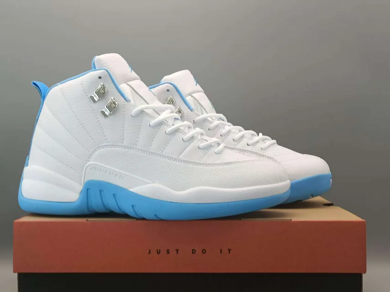 Air Jordan 12 White and Light Blue Basketball Shoes 2