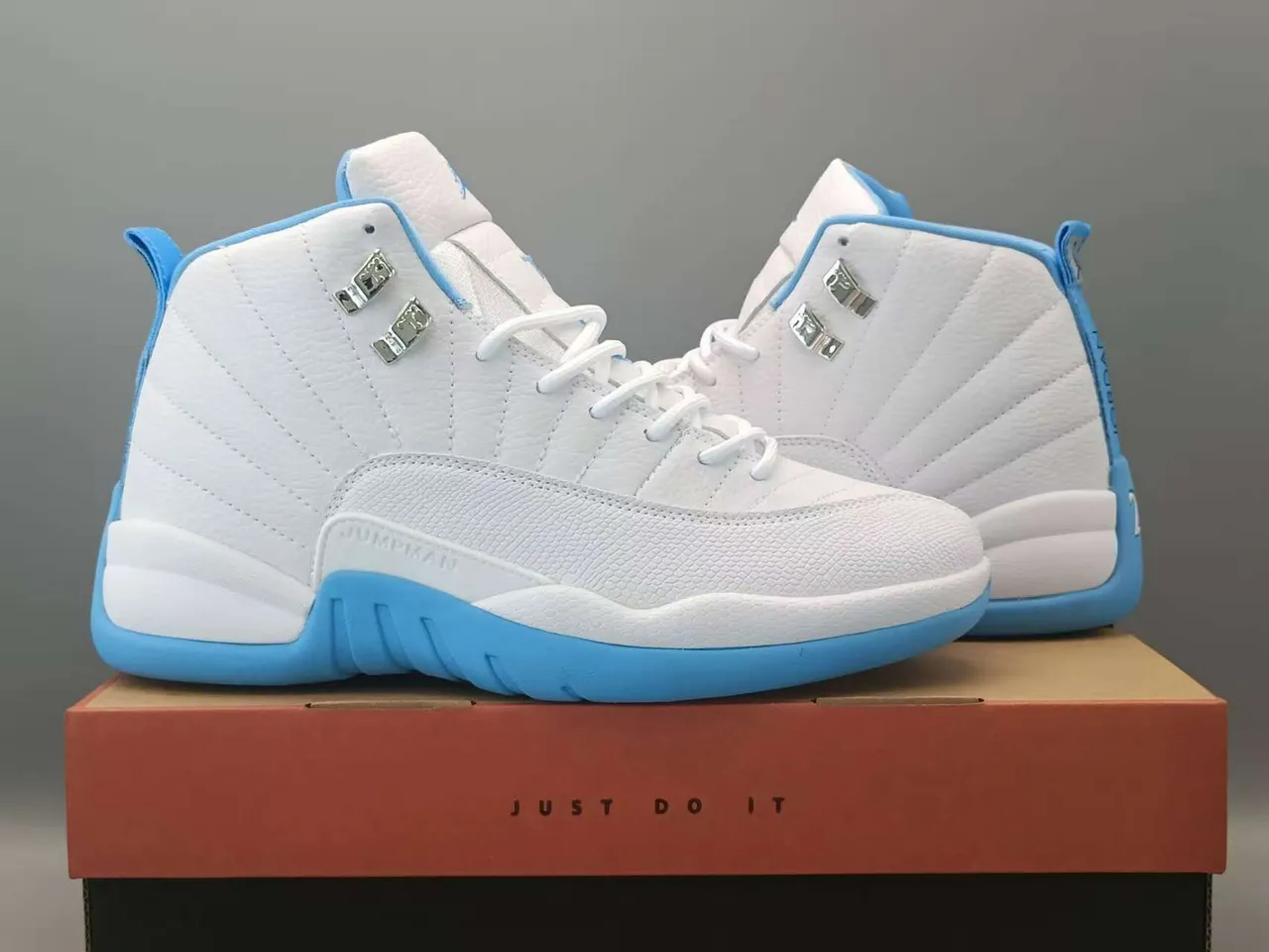 Air Jordan 12 White and Light Blue Basketball Shoes 3