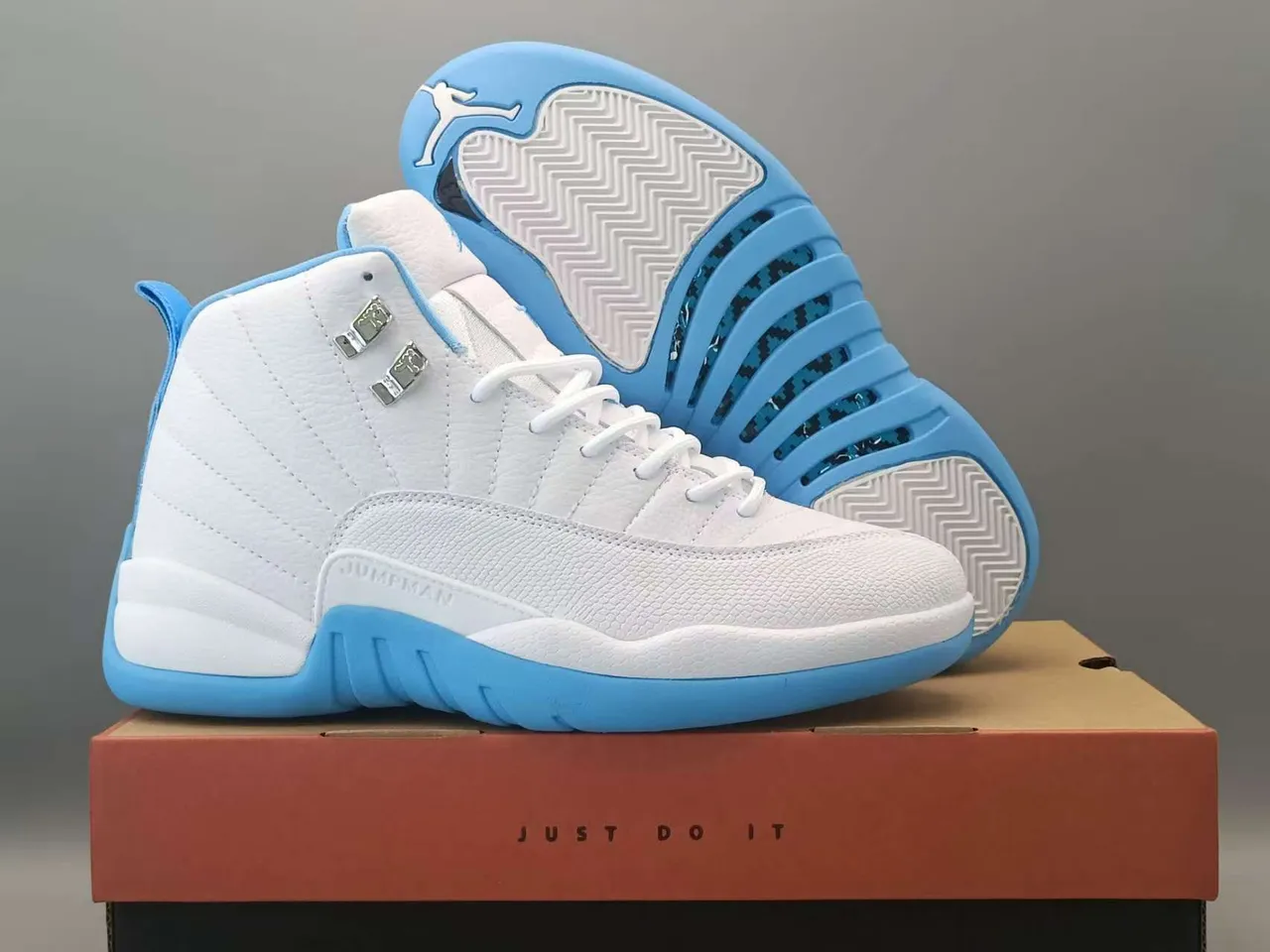 Air Jordan 12 White and Light Blue Basketball Shoes 6