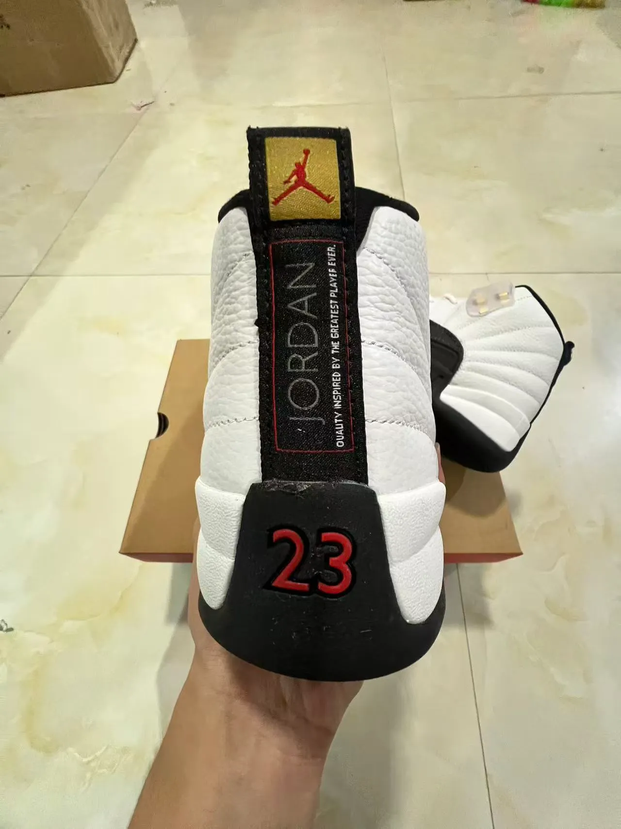 Air Jordan 12 White Black Gold Lace Lock Basketball Shoes 8