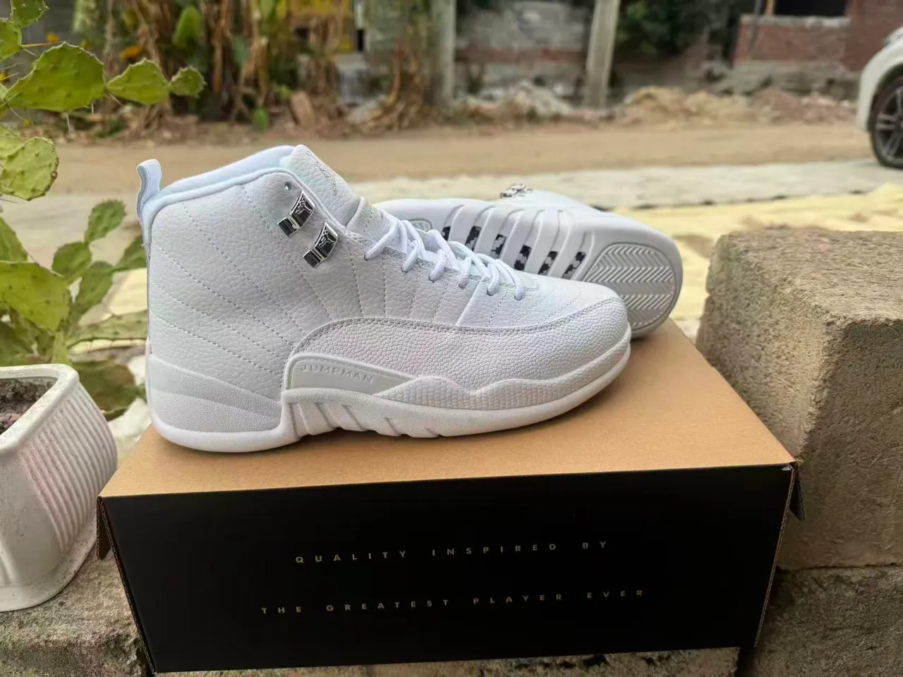 Air Jordan 12 White Quilted Leather Basketball Shoes 4