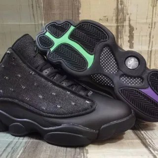 Air Jordan 13 Black Green High-Top Denim-Textured Upper Basketball Shoes