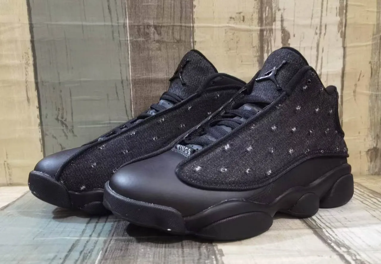 Air Jordan 13 Black Green High-Top Denim-Textured Upper Basketball Shoes 4