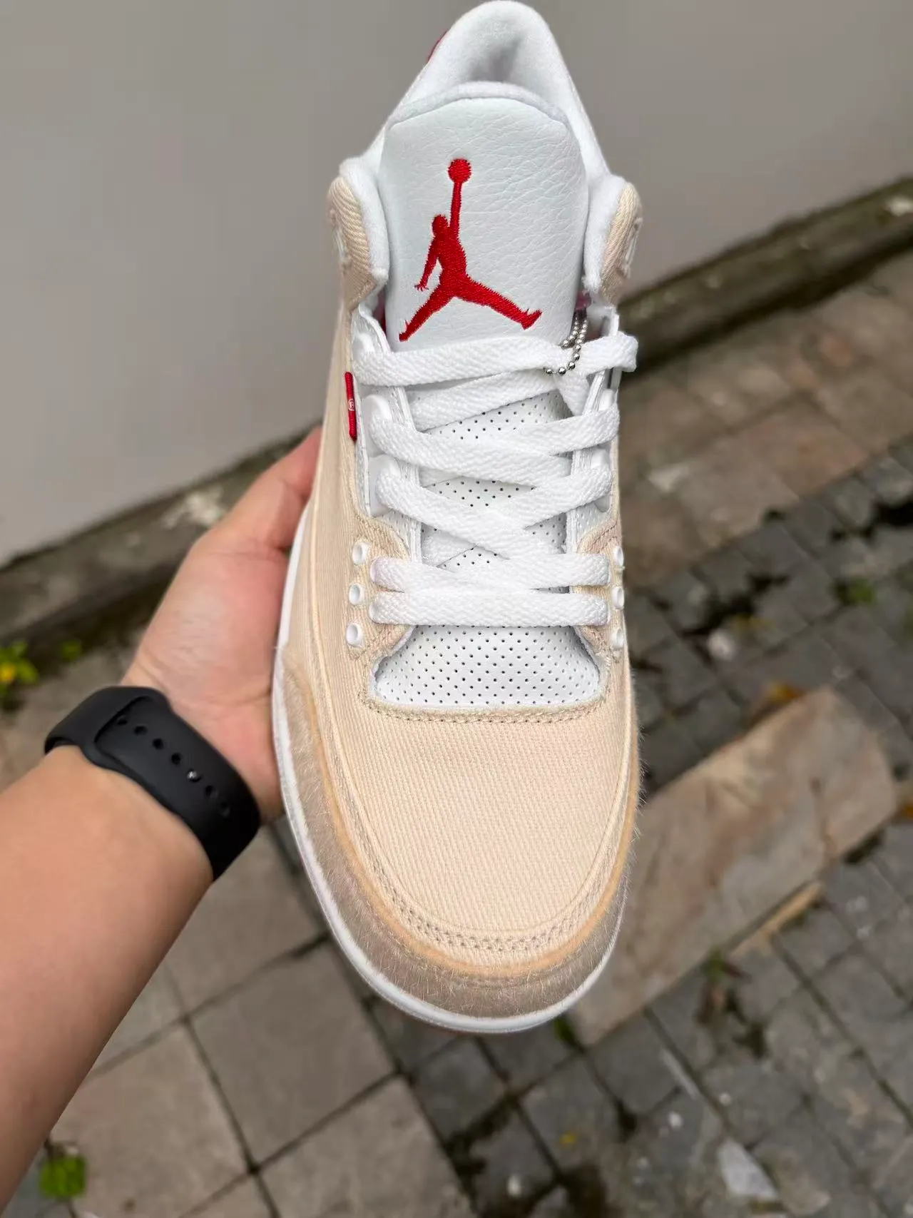 Air Jordan 3 Beige and Red Lifestyle Sneakers 2