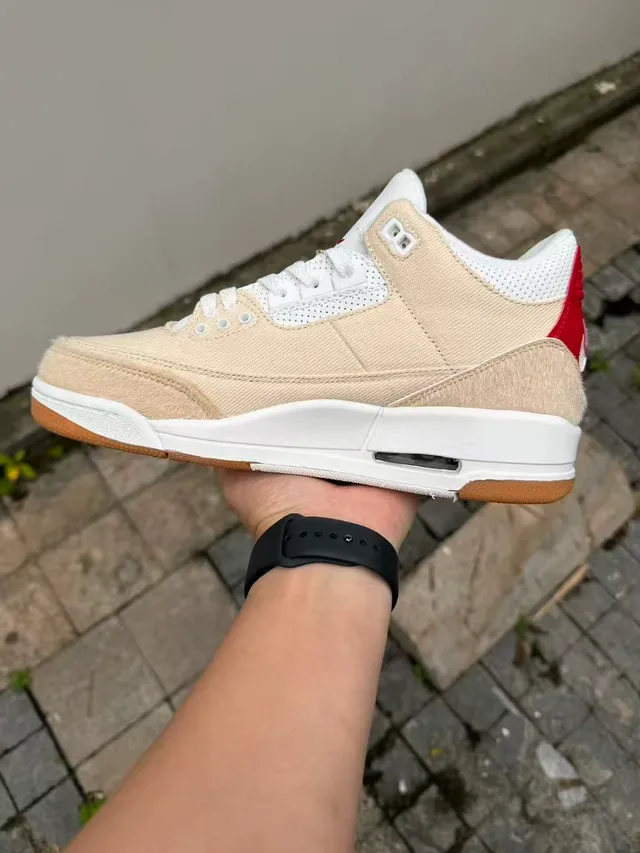 Air Jordan 3 Beige and Red Lifestyle Sneakers 5