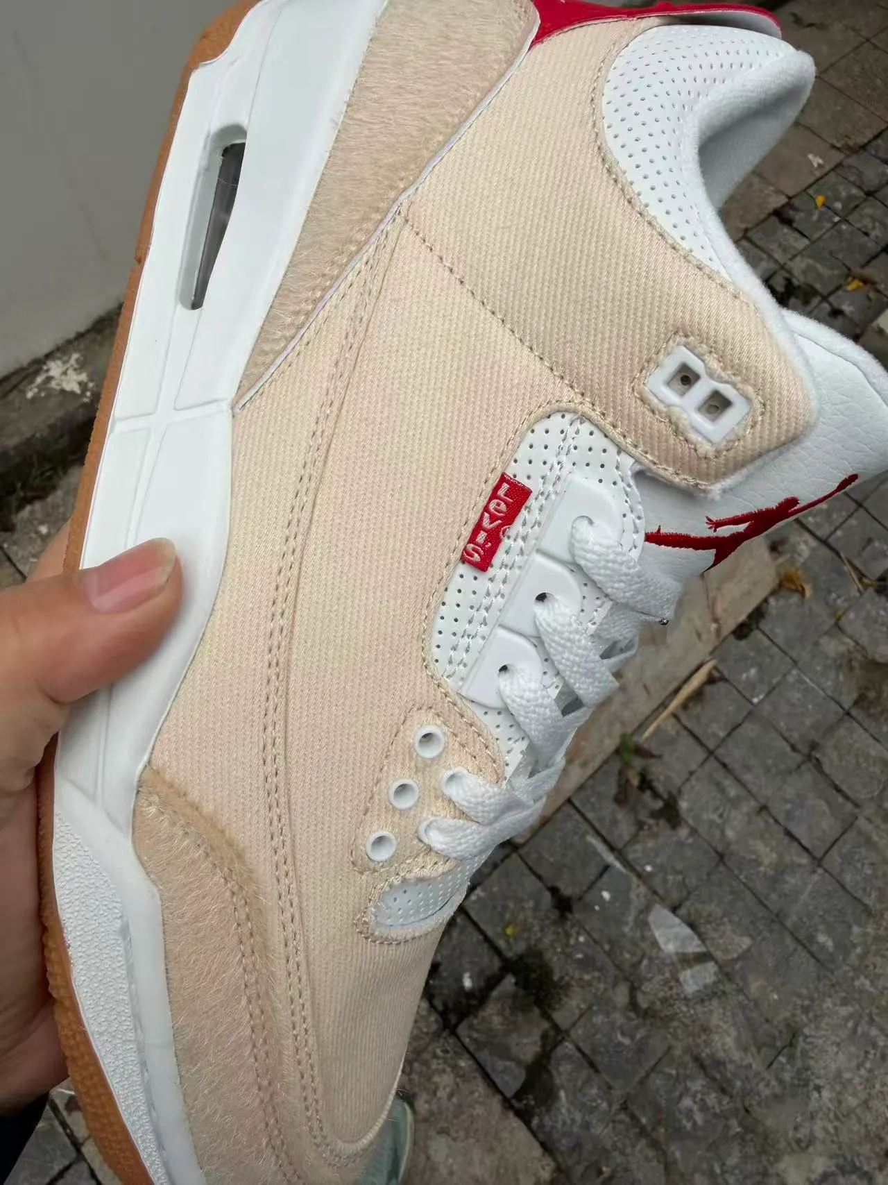 Air Jordan 3 Beige and Red Lifestyle Sneakers 6