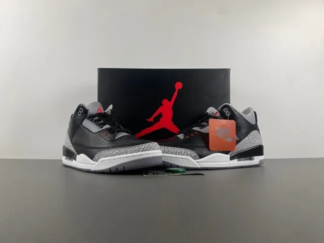 Air Jordan 3 Black Cement Impression d'Éléphant Chaussures de Basketball 12