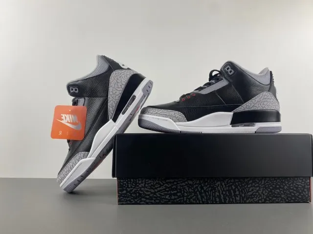 Air Jordan 3 Black Cement Impression d'Éléphant Chaussures de Basketball 13