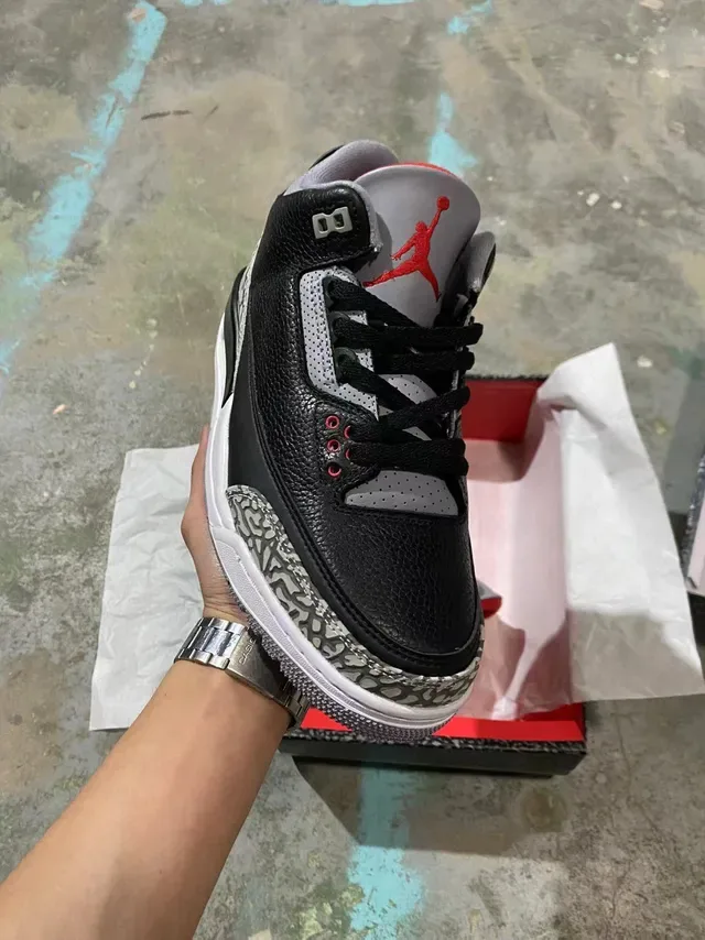 Air Jordan 3 Black Cement Chaussures de Basketball à Imprimé Éléphant 2