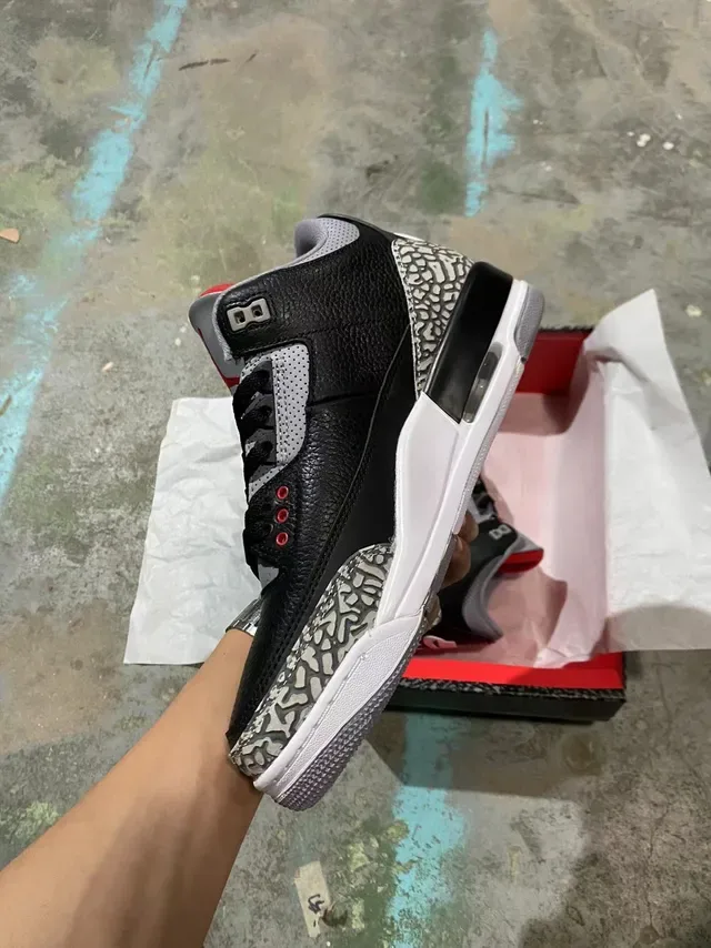 Air Jordan 3 Black Cement Chaussures de Basketball à Imprimé Éléphant 4