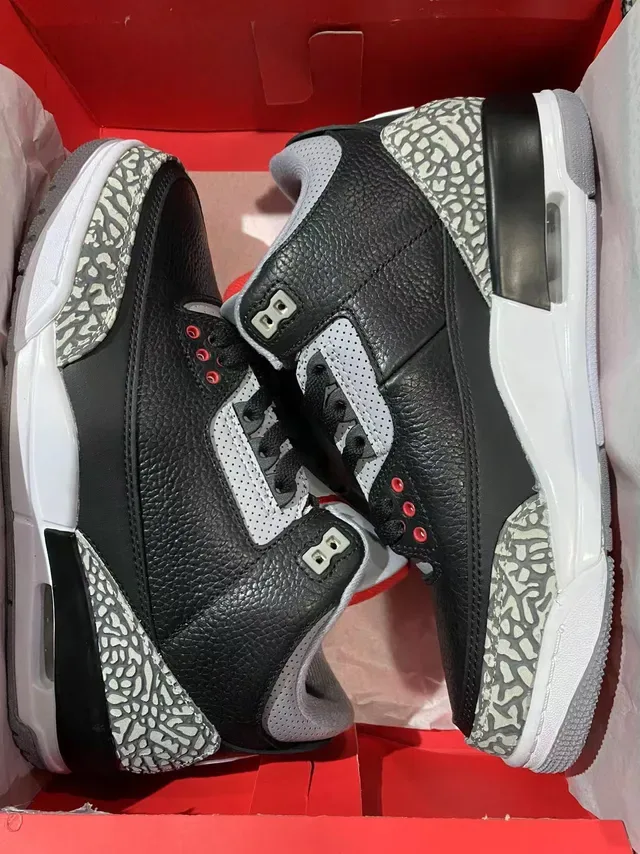 Air Jordan 3 Black Cement Chaussures de Basketball à Imprimé Éléphant 7