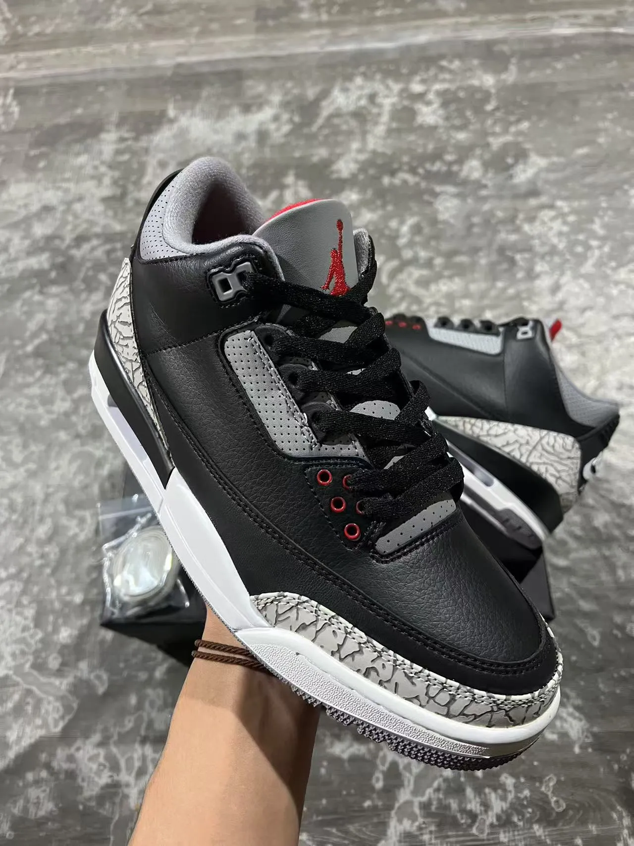 Air Jordan 3 Negro Cemento con Estampado de Elefante Zapatillas de Baloncesto 2