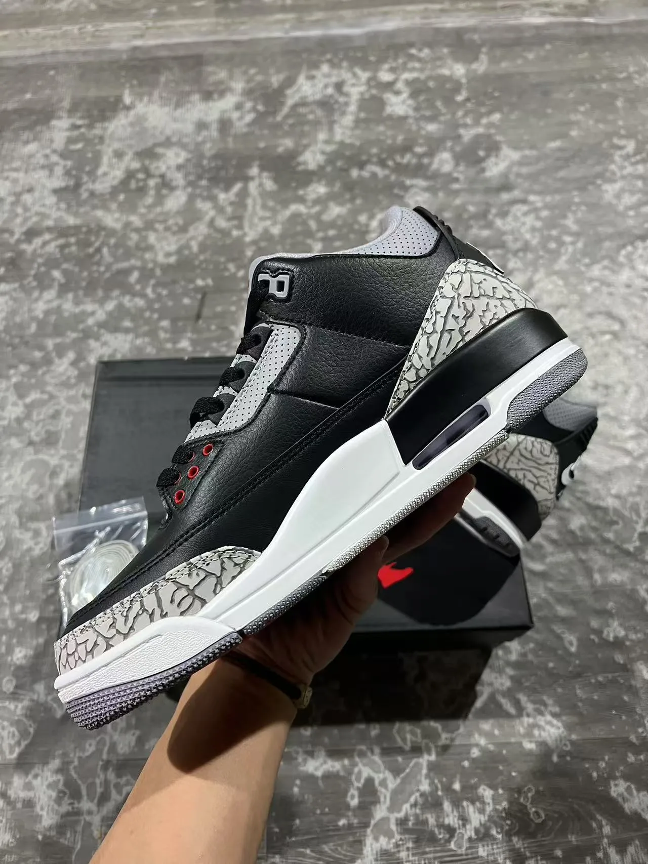 Air Jordan 3 Negro Cemento con Estampado de Elefante Zapatillas de Baloncesto 5