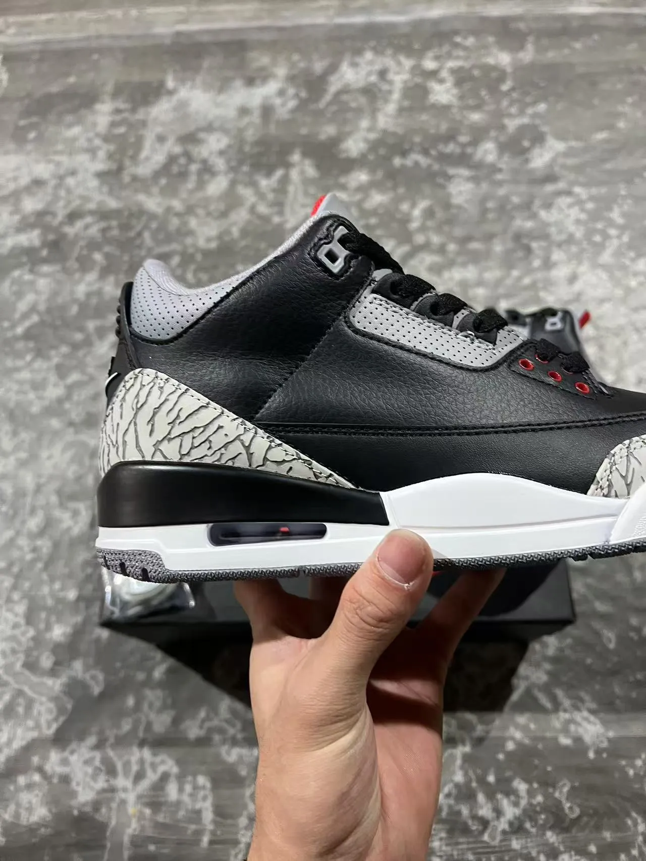 Air Jordan 3 Negro Cemento con Estampado de Elefante Zapatillas de Baloncesto 7
