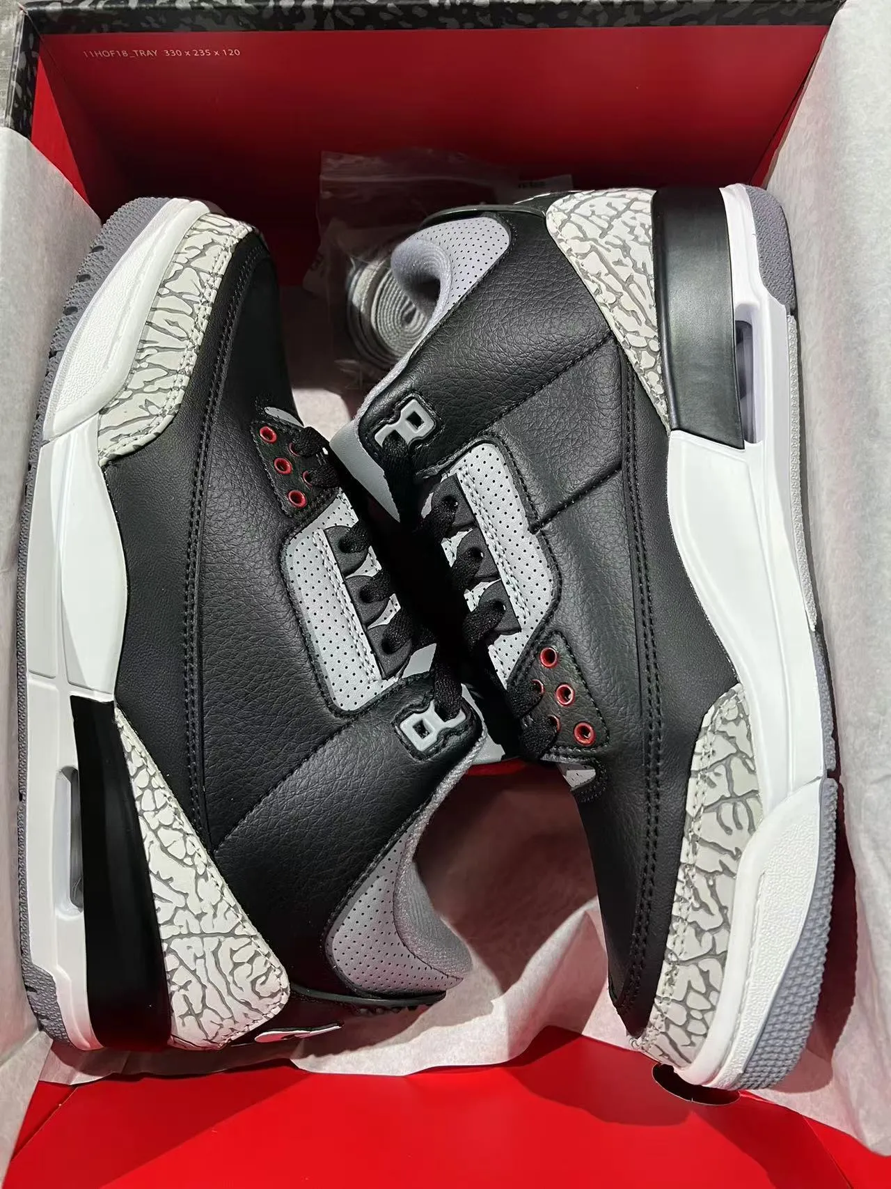 Air Jordan 3 Negro Cemento con Estampado de Elefante Zapatillas de Baloncesto 9