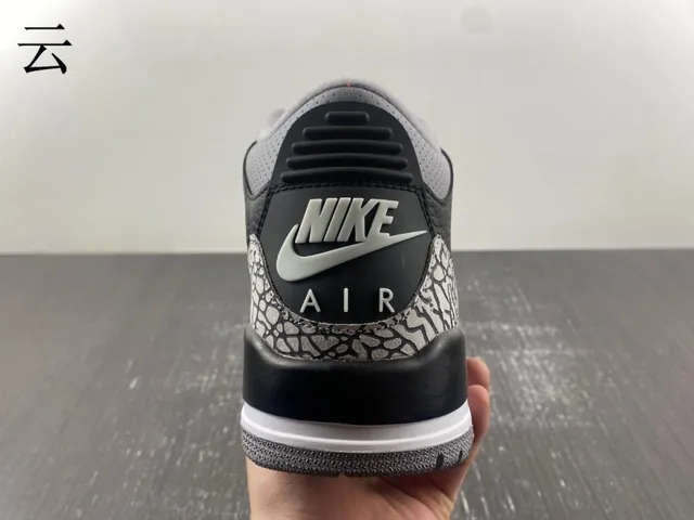 Air Jordan 3 Black Cement Elephant Print Basketball Shoes 2