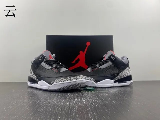 Air Jordan 3 Black Cement Elephant Print Basketball Shoes 3