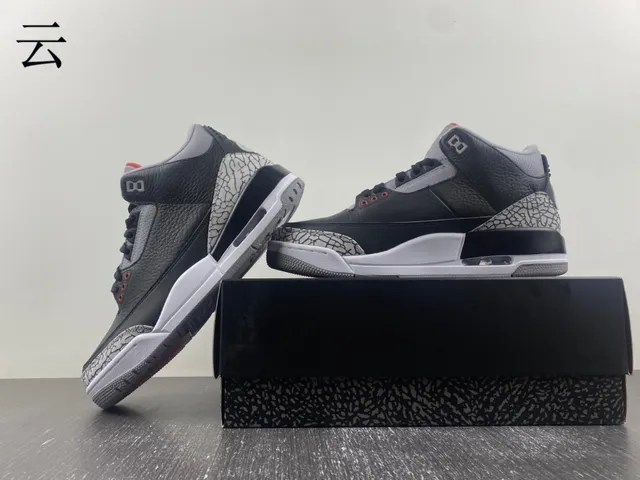 Air Jordan 3 Black Cement Elephant Print Basketball Shoes 12