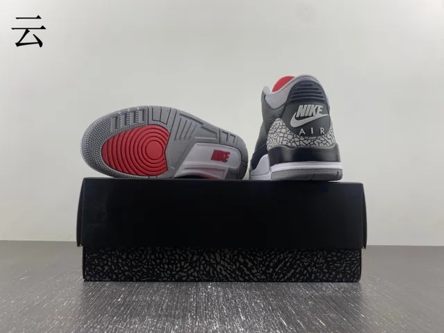 Air Jordan 3 Black Cement Elephant Print Basketball Shoes 14