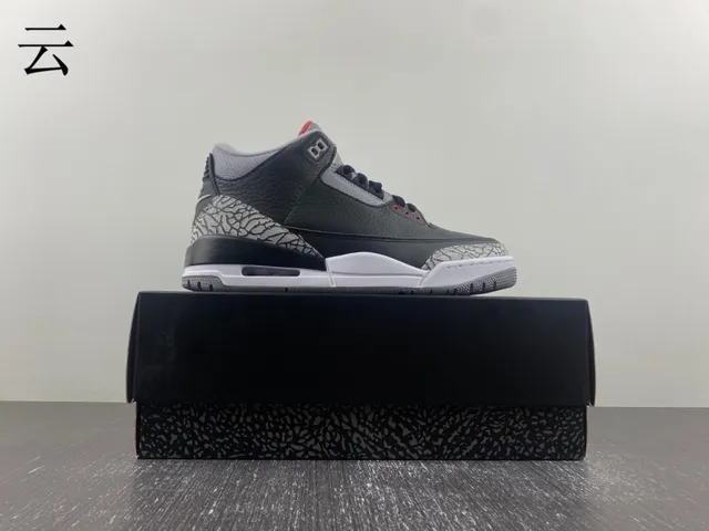 Air Jordan 3 Black Cement Elephant Print Basketball Shoes 15