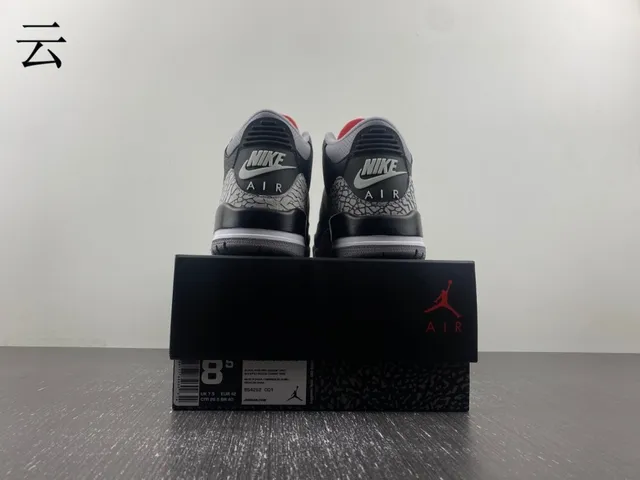 Air Jordan 3 Black Cement Elephant Print Basketball Shoes 16